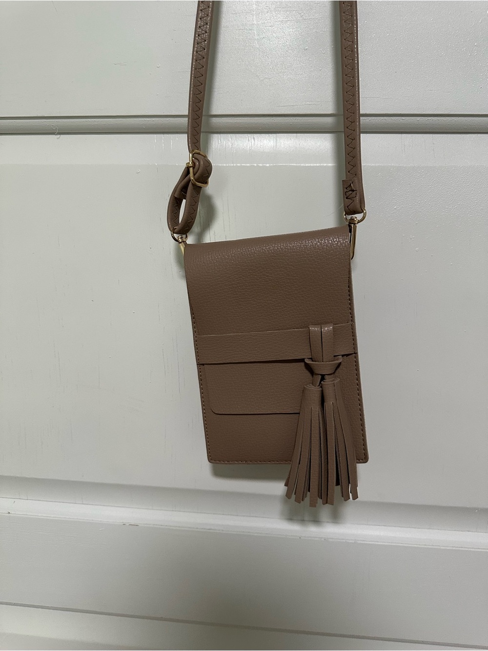 Crossbody Tassel Phone Bag in Taupe